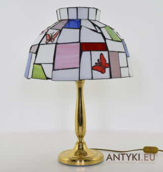 XXL! DUŻA! Vintage Stołowa Lampa Tiffany z Opalizującego Szkła Favrile