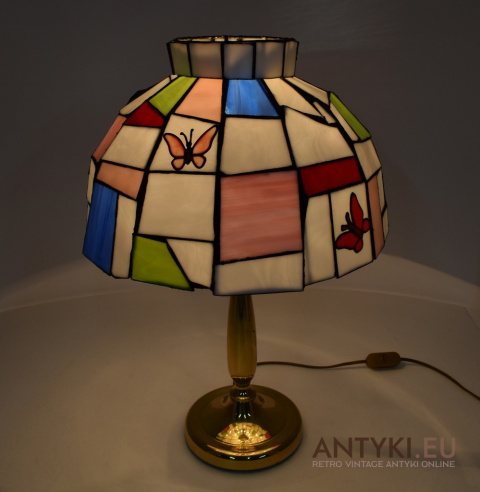 XXL! DUŻA! Vintage Stołowa Lampa Tiffany z Opalizującego Szkła Favrile