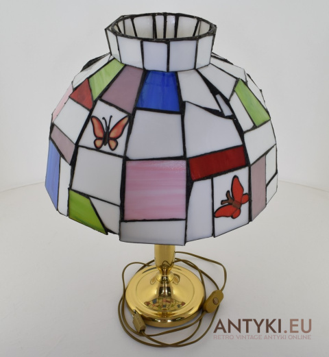 XXL! DUŻA! Vintage Stołowa Lampa Tiffany z Opalizującego Szkła Favrile