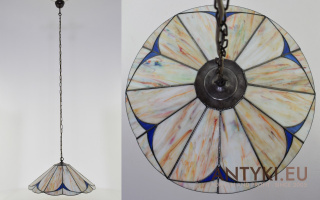 XL Duża Lampa Wisząca Tiffany ze Szkłem Opalizującym - Niemiecka Jakość, Idealny Stan, Koniec XX wieku