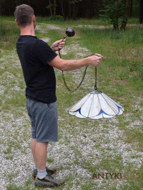 XL Duża Lampa Wisząca Tiffany ze Szkłem Opalizującym - Niemiecka Jakość, Idealny Stan, Koniec XX wieku