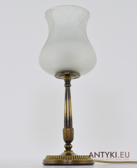 Elegancka Mosiężna Lampka Stołowa ze Szklanym Kloszem - Stylowe Lampy