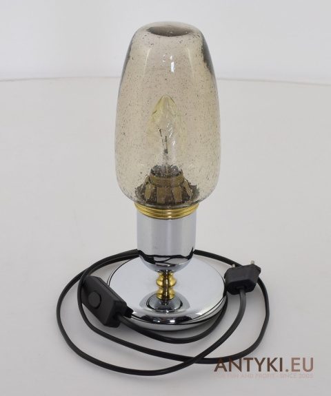 Lampa Stołowa Mid-Century Modern z Niklowanego Mosiądzu i Szklanym Kloszem Antico