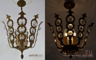 Antyczna Lampa Pałacowa z Masywnego Mosiądzu i Kryształów Swarovski. Styl Barokowy-Rokokowy