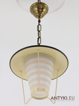 Lampa Wisząca Retro Mid-Century Modern z Kloszem w Paski – Oryginał z Połowy XX Wieku