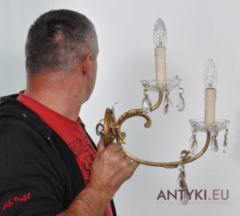 KRYSZTALOWE KINKIETY LAMPKI Z KRYSZTALKAMI KRYSZTALAMI STARE DUŻE LAMPY NA ŚCIANE