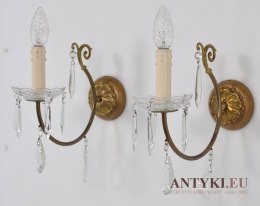 Kinkiety z kryształami retro vintage stare lampki na ściane