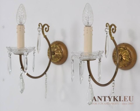 Kinkiety z kryształami retro vintage stare lampki na ściane