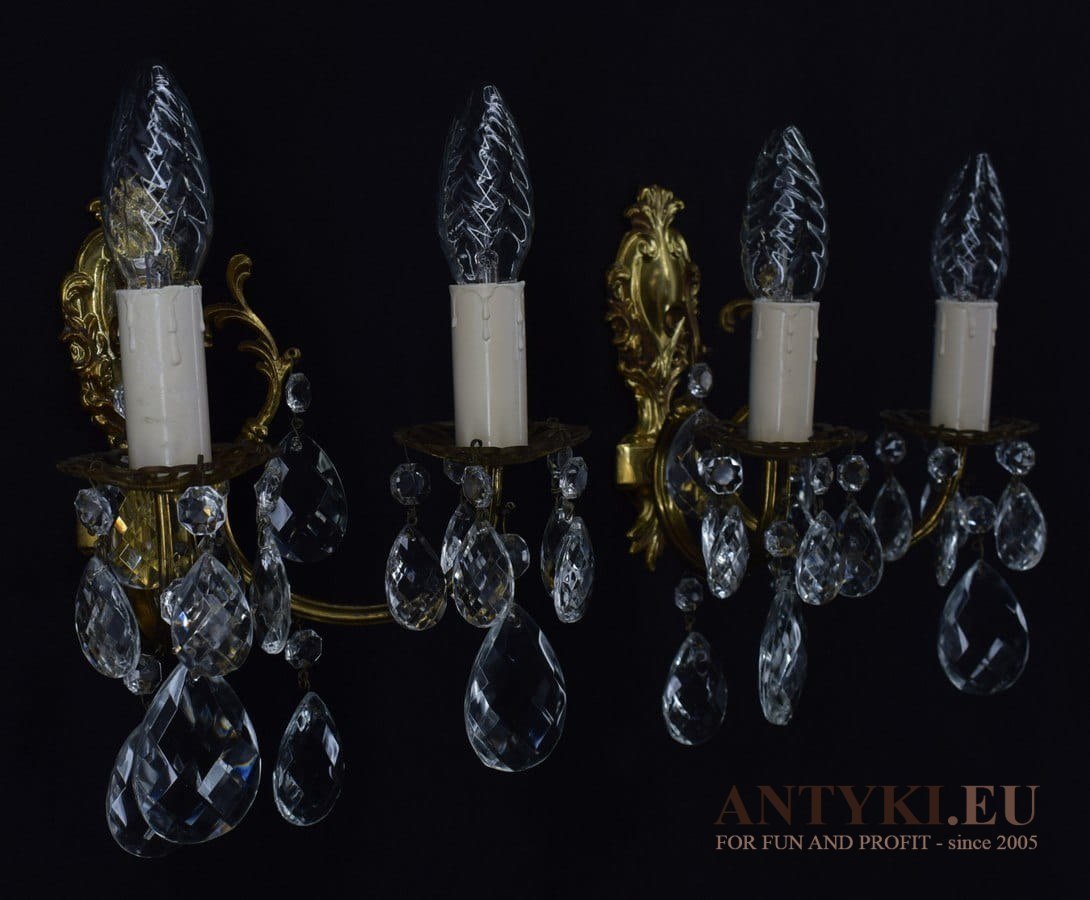 Kryształowe lampy ścienne nad konsole kinkiety z kryształami antyki