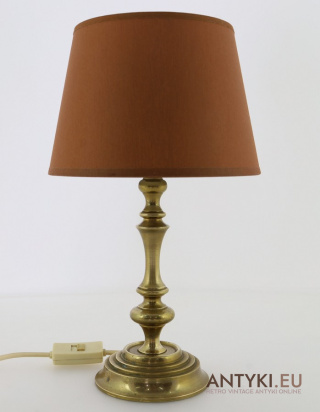 Retro mała mosiężna lampka stołowa z patyną – vintage oświetlenie z końca XX wieku