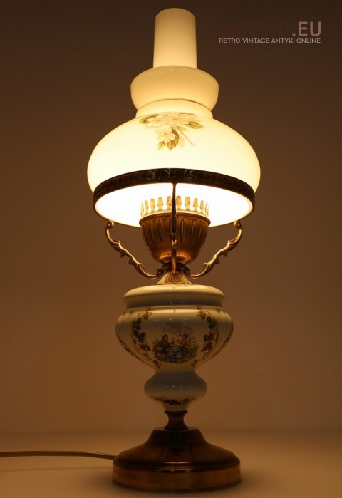 antyczna lampa stołowa z mosiądzu