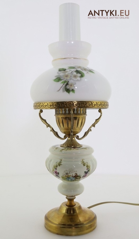 vintage zdobiona porcelanowa lampa stołowa