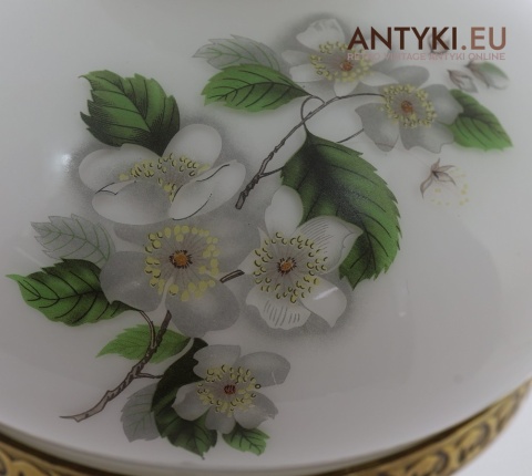 antyk lampa stołowa z mosiądzu i porcelany