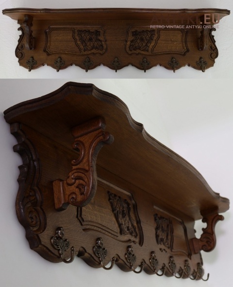 antyczny wieszak ścienny z litego dębu