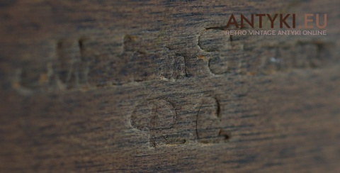 XL! Duża antyczna myśliwska taca do serwowania dziczyzny i mięsa – solidna drewniana deska z mosiężnym bykiem