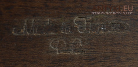 XL! Duża antyczna myśliwska taca do serwowania dziczyzny i mięsa – solidna drewniana deska z mosiężnym bykiem