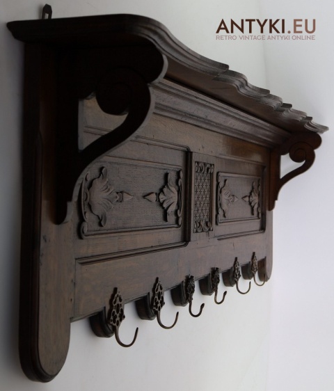 antyczny ręcznie rzeźbiony wieszak z drewna