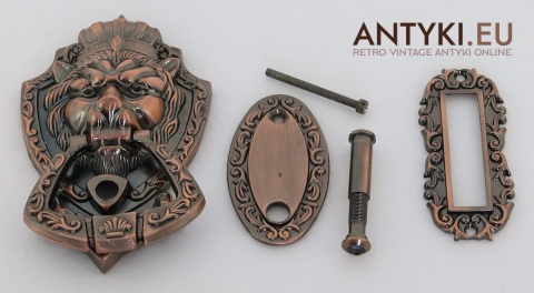 miedziana kołatka do drzwi vintage z lwem
