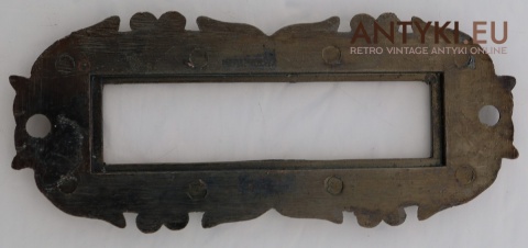 Antyczna kołatka z głową lwa i wizjerem – kompletna, w idealnym stanie vintage