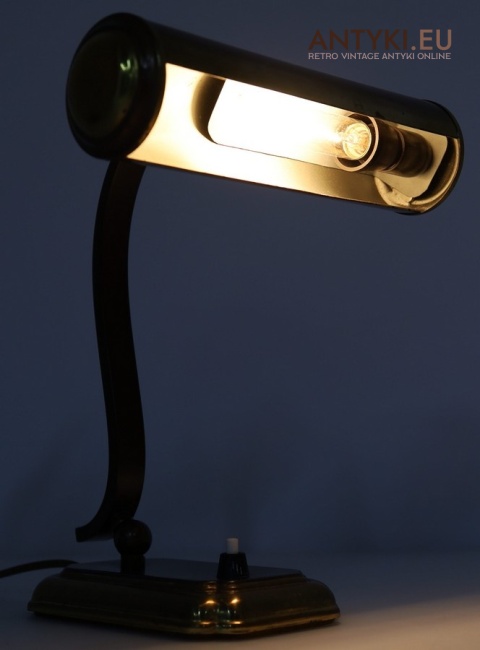 Stylowa lampa stołowa bankerska z patyną