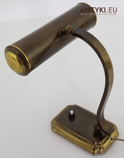 Mosiężna lampa bankierska vintage z patyną