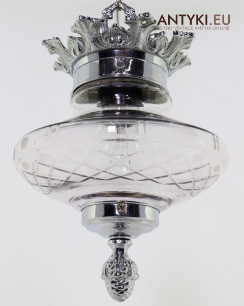 antyczna lampa wisząca z kloszem kryształowym