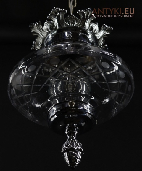 srebrny zwis sufitowy z kloszem szlifowanym