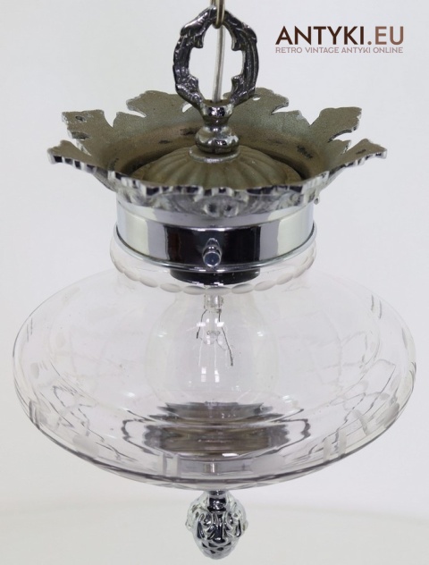 srebrna lampa wisząca vintage z lat 70