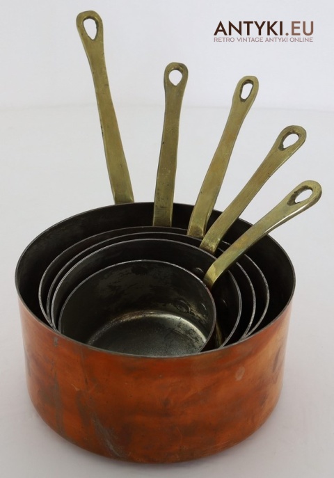 Zestaw miedzianych rondli vintage