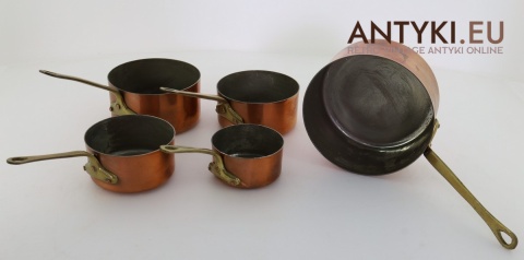 vintage Garnki miedziane z cynowaną powłoką