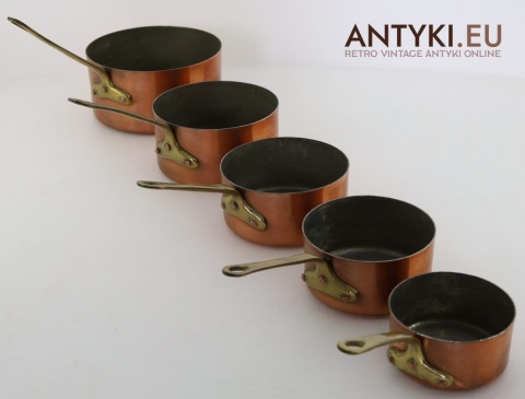 antyczne Garnki miedziane z cynowaną powłoką