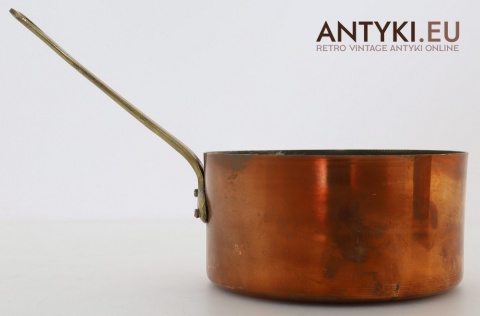 Antyczne rondelki, garnki miedziane z epoki – dekoracyjny komplet kuchenny retro/vintage