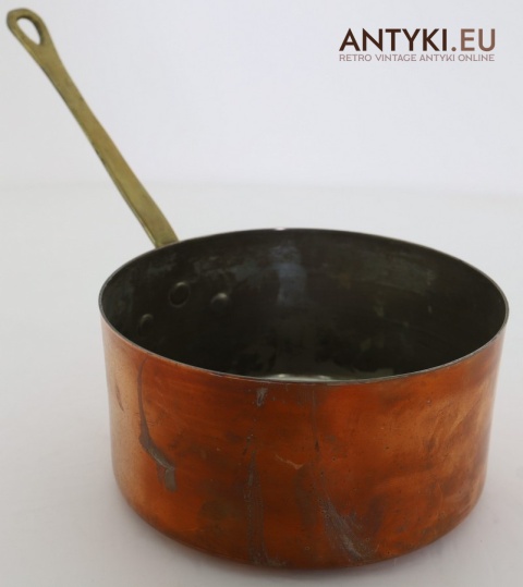 Antyczne rondelki, garnki miedziane z epoki – dekoracyjny komplet kuchenny retro/vintage