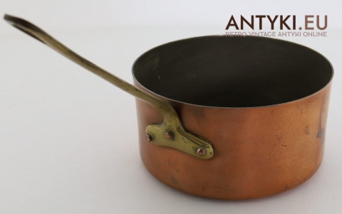 Antyczne rondelki, garnki miedziane z epoki – dekoracyjny komplet kuchenny retro/vintage