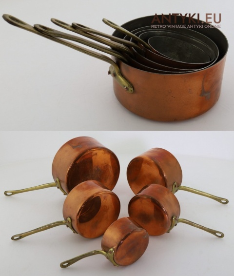 Antyczne garnki miedziane komplet