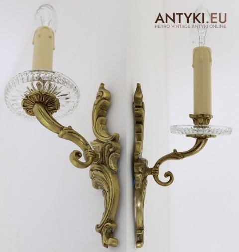 mosiężne kinkiety z kryształowym talerzykiem