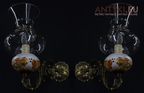 antyczne kinkiety z mosiądzu i szkła