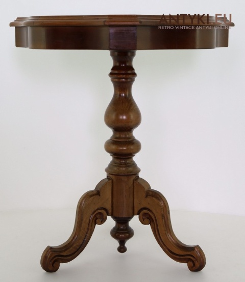 stolik okrągły retro z intarsją