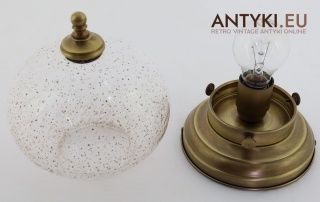 Mały dekoracyjny plafon sufitowy vintage – mosiądz i szkło strukturalne z epoki