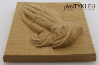 🕊️ Drewniana płaskorzeźba religijna – Symbol wiary i modlitwy – unikat z 1966 roku