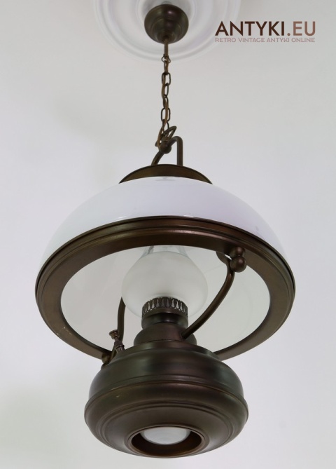 solidna dwupunktowa lampa sufitowa retro z mlecznym kloszem