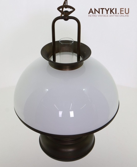industrialna lampa sufitowa retro dwupunktowa z mlecznym szkłem