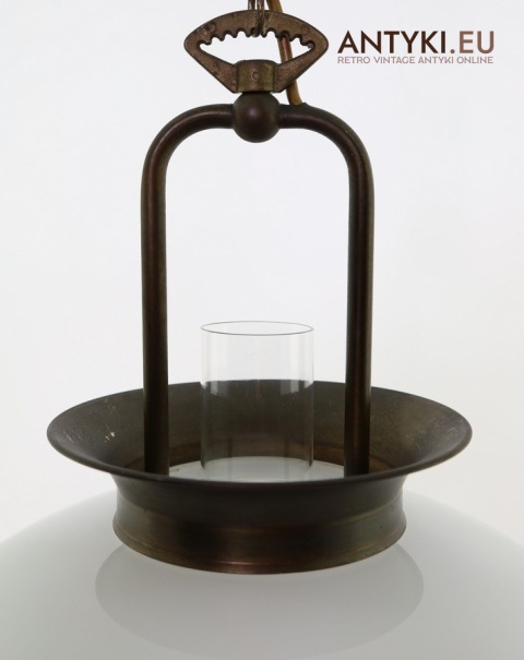 antyczne oświetlenie – lampa wisząca dwupunktowa z kloszem szklanym