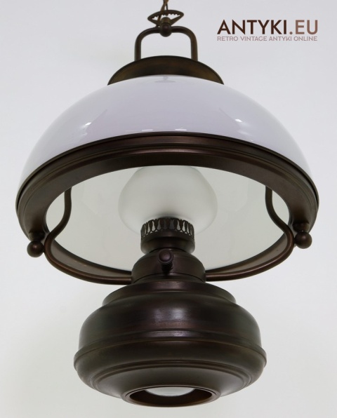rustykalna lampa sufitowa retro dwupunktowa z mlecznym szkłem