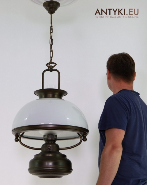 stara mosiężna lampa wisząca sufitowa dwupunktowa