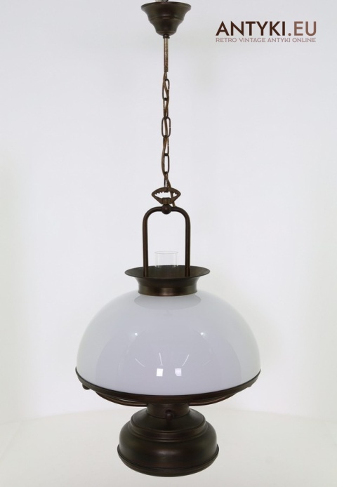 stylowa retro lampa wisząca dwupunktowa z mlecznym kloszem