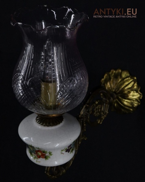kinkiet vintage z ceramiką i szkłem
