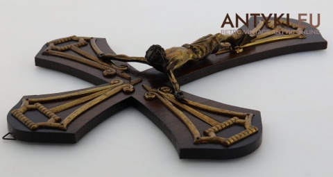 krzyż drewniany art deco z mosiądzu