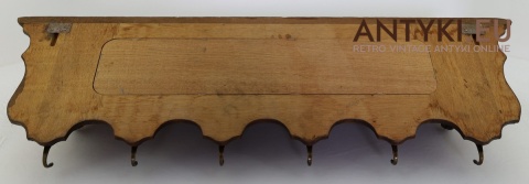 XL! DUŻY! Drewniany wieszak retro z rzeźbieniami i mosiężnymi haczykami – styl dworski