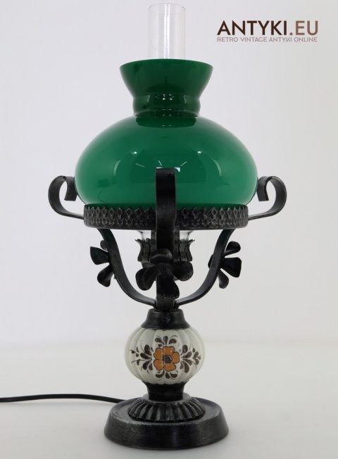 lampka stołowa z zielonym kloszem retro